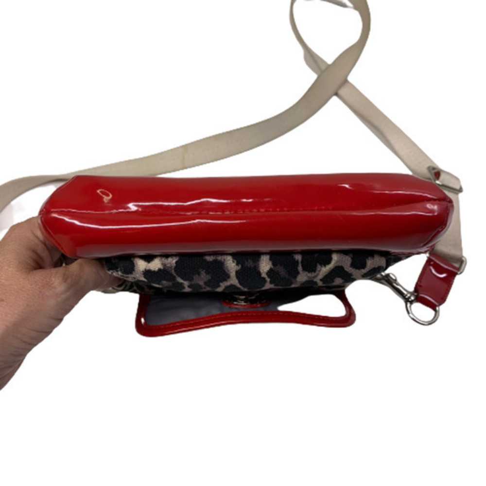 COACH Ocelot & Red Patent Leather Swingpack Crossbody Mini Purse - Picture 7 of 13